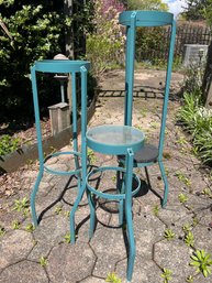 Set Of 3 Outdoor Turquoise Plant Stands