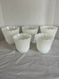 Lot Of 5 Vintage White Milk Hobnob Glass Pots