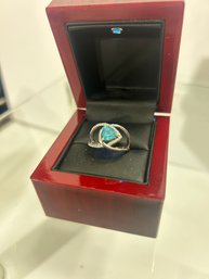 Sterling Silver Ring With Large Blue Topaz