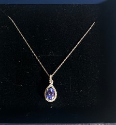 14KT White Gold Tanzanite Teardrop Necklace, White Gold Chain