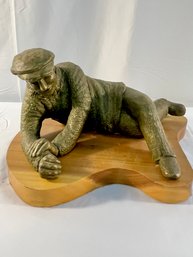 Vintage Resin/ Composite Statue Of Gentleman Leaning On Ground