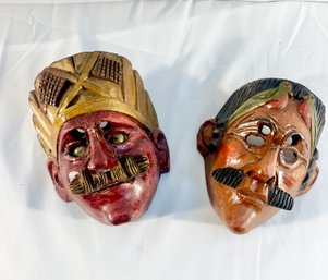 Antique Pair Of Indian Death Masks In Wood