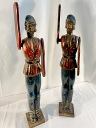 Pair Of Vintage Carved Wooden Soldiers