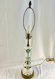 Antique Ceramic & Brass Table Lamp Hand Painted