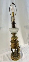 Antique Large Neoclassical GB Paris Glass & Brass Lamp