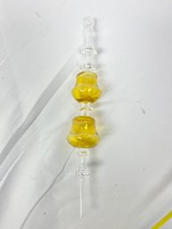 Vintage Hand-Blown Glass Spindle Ornament With Yellow Accents