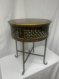 Vintage Perforated Metal Drum Table