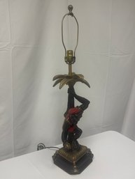 Vintage Tropical Monkey Lamp Base With Palm Tree Design