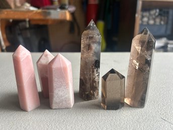 6 Rose Quartz And Smoky Topaz Crystals