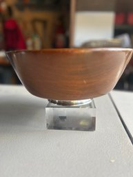 Hand Turned Wood Bowl With Sterling Silver Base