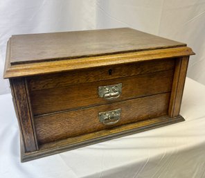 Vintage Solid Oak Cutlery Box With Brass Hardware