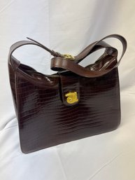 Vintage Celine Crocodile Embossed Leather Handbag