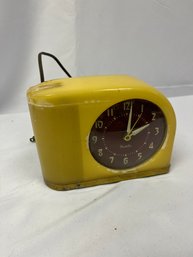 Vintage Mid-Century Westclox Bedside Alarm Clock In Mustard Bakelite