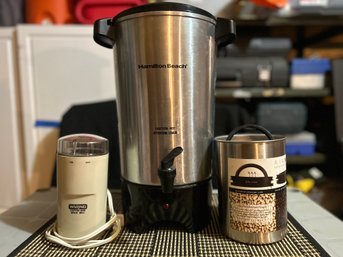 Large Coffee Pot, Bean Grinder And Coffee Storage Can