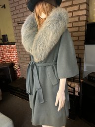 Vintage Blue Coat With Faux Fur Collar - Womens Size 10