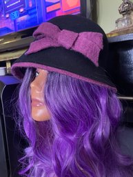 60s Vintage Bucket Hat - Purple And Black Felt