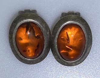 Vintage Amber Clip On Earrings