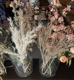 Very Large 16'  Glass Vases With Assorted Xlong Silk Flowers