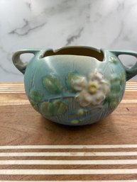 Roseville White Rose Blue Vase 387-4 Vintage