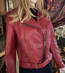 Zara Basics Red Leather Jacket