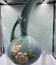 Roseville White Rose 1940 Vintage Art Deco Pottery Blue Ceramic Ewer 993-15