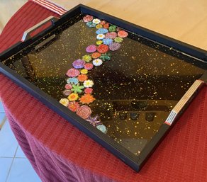 Art Tray: Hand Made From Resin With Ceramic Flowers