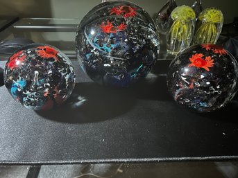 3 XL Art Glass Balls/Paperweights