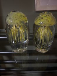 Yellow Jellyfish Art Glass Paperweights