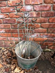 Lot Of Decorative Outdoor Stakes And Metal Bucket