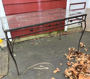 Vintage Wrought Iron And Glass Outdoor Dining Table