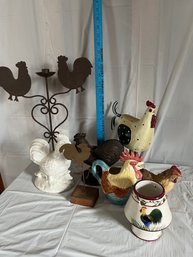 Assorted Decorative Lot Of Rooster Decor Items