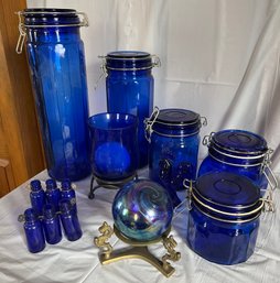 Assorted Cobalt Blue Glass Decor Pieces