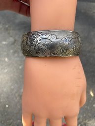 Heavy Silver Cuff Bracelet Adorned With Chinese Characters