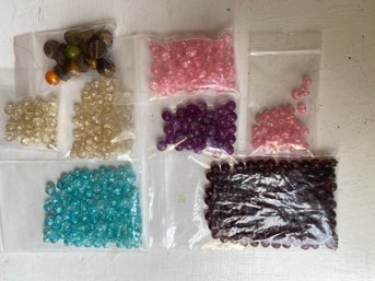 Beads Galore!  Bag Of Amethyst Beads And 7 Bags Of Additional Plastic Beads For Crafting