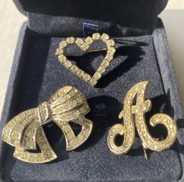 3 Vintage Rhinestone Brooches