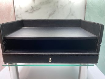 Black Leather Desk Tray With Drawer