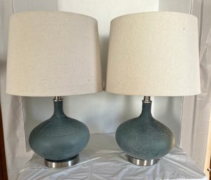 Pair Of Vintage Blue Lamps
