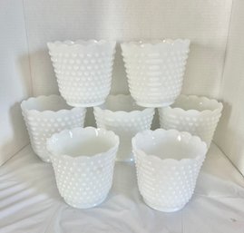 Set Of 6 Vintage White Hobnail Milk Glass Vase Bowls