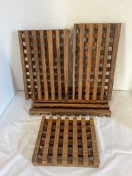 Set Of 3 Vintage Danish Modern Wooden Lattice Trivets