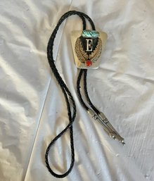 Vintage Bolo Tie Necklace With E Monogram