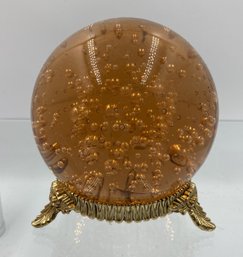 Amber Colored Crystal Ball On Stand