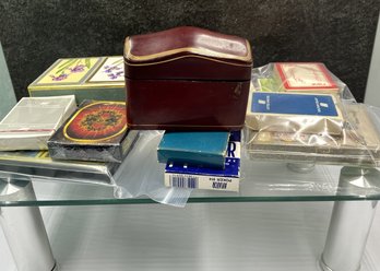 Collection Of Vintage Playing Cards  And Leather Cards Case