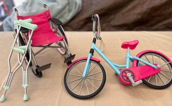 American Girl Wheelchair, Crutches And Bike