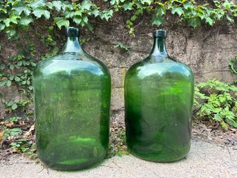 Set Of Two Glass Bottle Green Demi Jon Transparent 1950s 12W  12D  21H