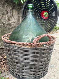 54 Liter Vintage Wicker Demijohn With Glass Bottle Green Demi Jon Transparent 1950