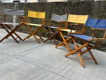 Five Vintage Honey Oak Folding Director's Chairs With NEW Canvas Slings From 1980s!  22x22x31 In