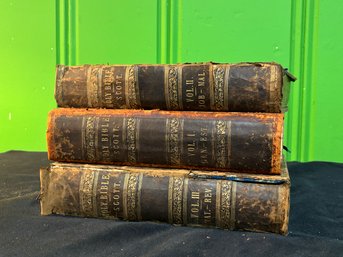 Stunning Book Decor! 3 Volumes Of Scotts Commentary On The Holy Bible 1861