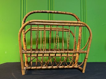 Vintage Boho Rattan Bamboo Magazine Floor Rack