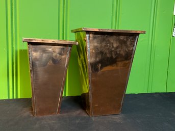 Set Of Two Antique Copper Planters 12' & 14'