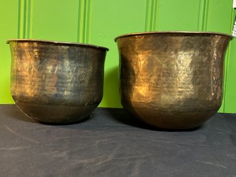 Set Of Two Large Bronze Planters Handmade By Skilled Indian Craftsmen 12' & 14'